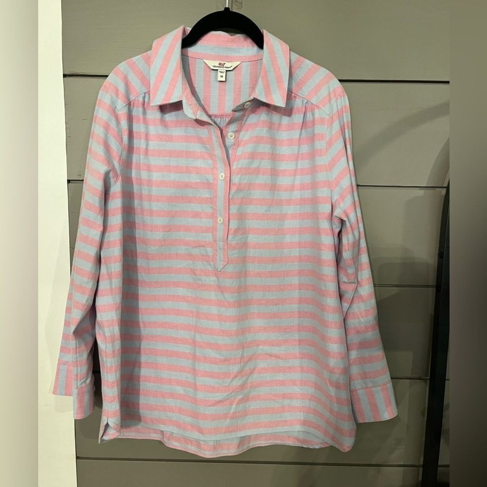 Vineyard Vines Women's Relaxed Coastside Striped‎ Popover Blouse Top Size 10
